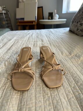 bp Nude Beige Knotted Strappy Square-Toe Heels